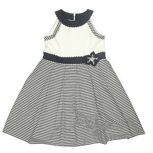 Sarah Louise Navy & White Striped Sleeveless Dress with Waist Bow SZ 4